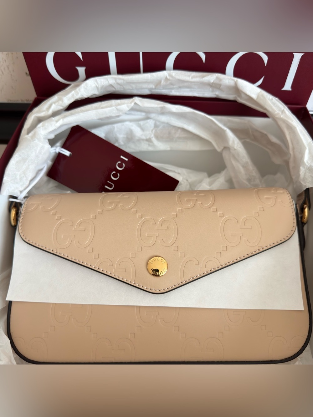 Gucci Embossed GG Super Mini Beige Leather Shoulder Bag - Picture 9 of 13